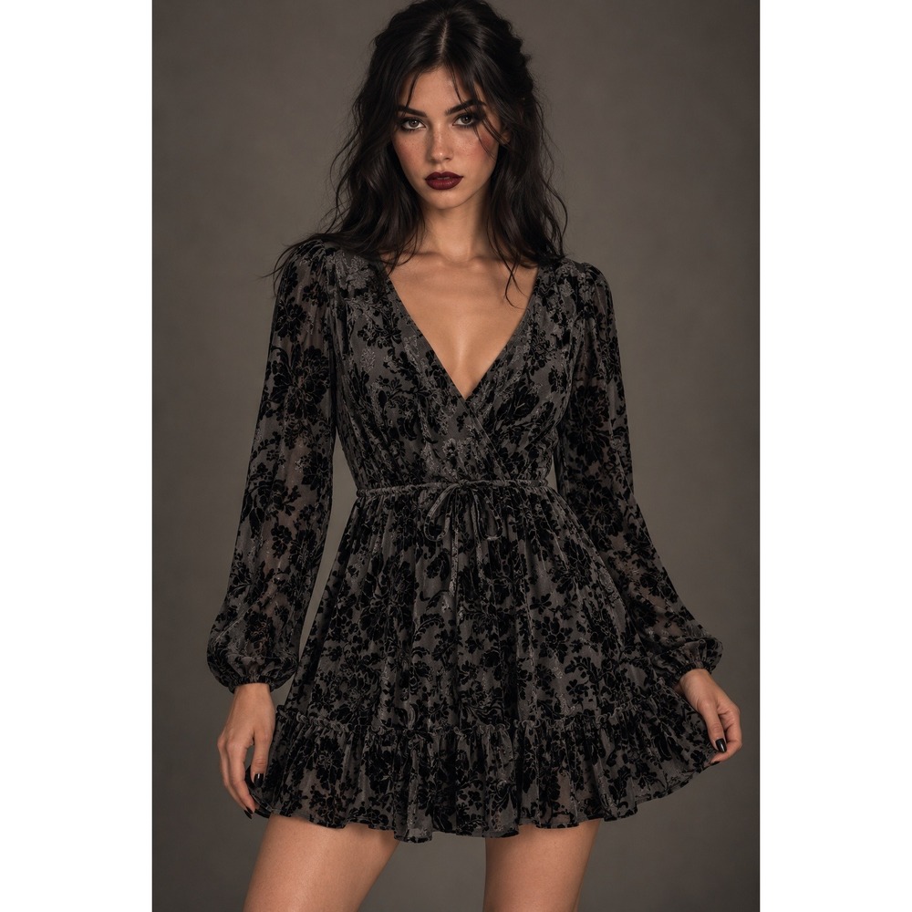 City Studio Whimsigoth Goth Velvet Burnout Mini Dress Dark Romantic Medium